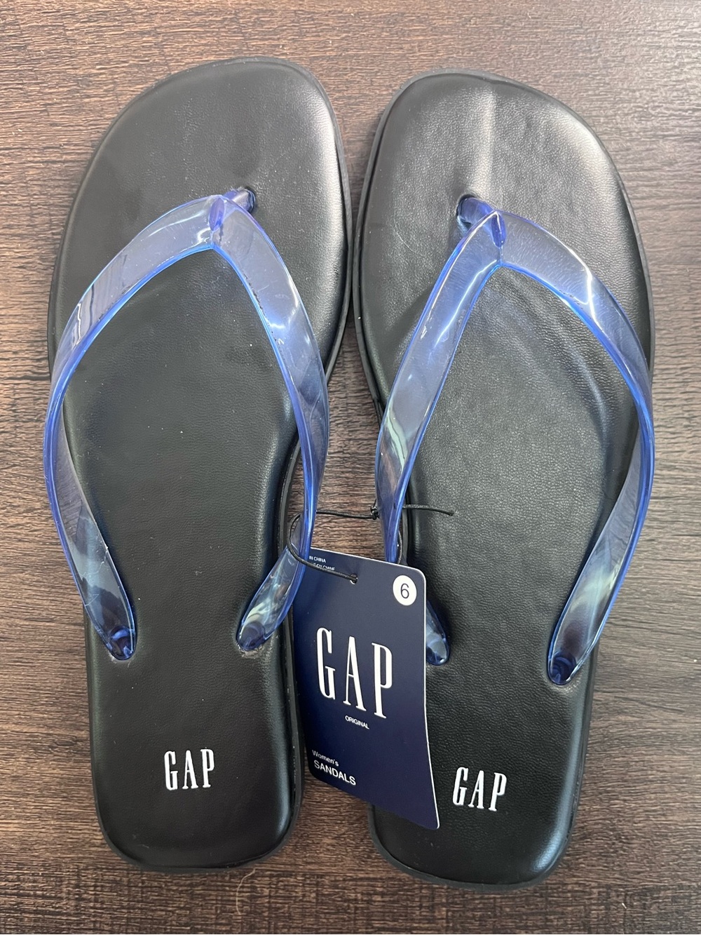 GAP Black Sandals with Translucent Blue Straps 6 Nwt